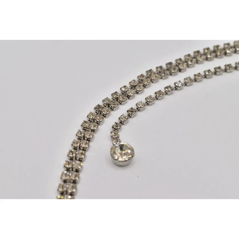 Vintage Prong Rhinestone Crystal Belt Silver Double Row Bridal Evening Glamour